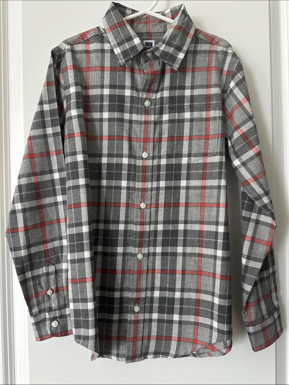 New Brushed Cotton Gray/Orange Button Down Shirt, Size 7.